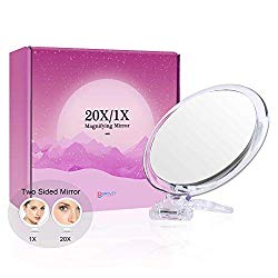 5Inch,20X Magnifying Mirror, Two Sided Mirror, 20X/1X Magnification, Folding Makeup Mirror with Handheld/Stand,Use for Makeup Application, Tweezing, and Blackhead/Blemish Removal. (Silver)