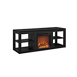 Ameriwood Home Parsons TV Stand with Fireplace, 65″, Black