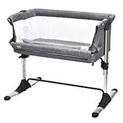 BABY JOY Baby Bedside Crib, Portable Bassinet w/Carrying Bag, Easy Folding, Kids Bed Side Sleeper for Newborn Infant w/Detachable Mattress, Straps, Height & Angle Adjustable, Breathable Mesh, Grey