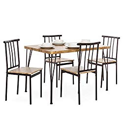 Best Choice Products 5-Piece Metal and Wood Indoor Modern Rectangular Dining Table Furniture Set for Kitchen, Dining Room, Dinette, Breakfast Nook w/ 4 Chairs, Brown