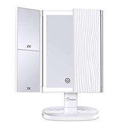 BESTOPE Makeup Vanity Mirror with Lights,3 Color Lighting Modes 72 LED Trifold Mirror with Touch Screen, 2X/3X Magnification Portable High Definition Cosmetic Lighted Up Mirror