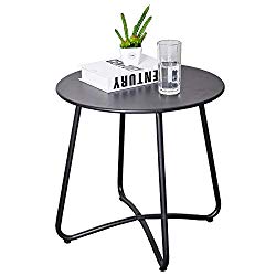 CaiFang Patio Metal Side Table, Round Small Portable Weather Resistant Outdoor Coffee Table Perfect for Garden, Yard, Balcony, Lawn (Black)