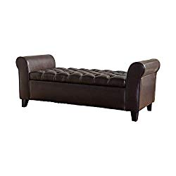 Christopher Knight Home Living Stafford Brown Leather Armed Storage Bench, 19.5″D x 50.00″W x 19.25″H