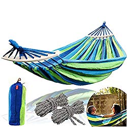 CJ Ultra Outdoors Cotton Fabric Canvas Travel Hammocks with Tree Ropes 450lbs Ultralight Camping Hammock Portable Beach Swing Bed with Hardwood Spreader Bar Tree Hanging Suspended Outdoor Indoor Bed