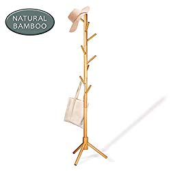 Deluxe Wooden Coat Rack Tree – 8 Hook Adjustable Height Hat, Jacket and Sweater Hanging Stand – Easy Assembly – Elegant Design for Home or Office Hall and Entryway