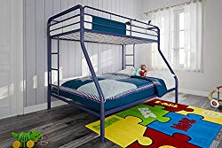 DHP Twin-Over-Full Bunk Bed with Metal Frame and Ladder, Space-Saving Design, Blue