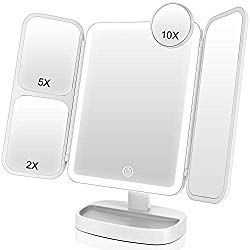 EASEHOLD Makeup Mirror with Lights Vanity Mirror with 38 LED Lighted Mirror 1X/2X/5X/10X Magnification Mirror with Touch Screen 180 Degree Rotation Dual Power Supply Dimming Cosmetic Mirror