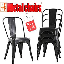 FDW Metal Dining Chairs Set Of 4 Indoor Outdoor Chairs Patio Chairs Kitchen Metal Chairs 18 Inch Seat Height Restaurant Chair Metal Stackable Chair Tolix Side Bar Chairs 330LBS Weight Capacity