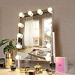 FENCHILIN Lighted Makeup Mirror Hollywood Mirror Vanity Makeup mirror with Light Smart Touch Control 3Colors Dimmable Light Detachable 10X Magnification 360°rotation(White)