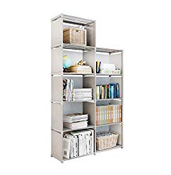 Firstry 9 Storage Cubes, 4 Tire Shelving Bookcase Cabinet, DIY Closet Organizers for Living Room Bedroom Office (Gray)
