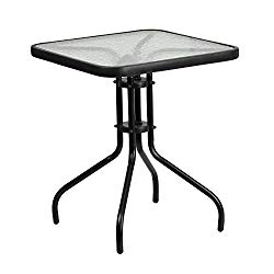 Flash Furniture 23.5” Square Tempered Glass Metal Table,Clear/Black,23.5 inches