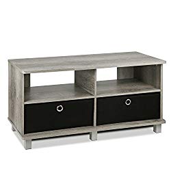 FURINNO Andrey Entertainment Center with Bin Drawers, French Oak Grey/Black