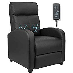 Furniwell Recliner Chair Massage Home Theater Seating Wing Back PU Leather Modern Single Living Room Reclining Sofa with Footrest (Black)