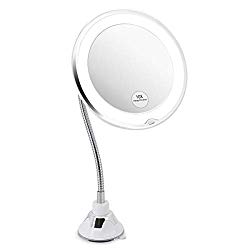 Glam hobby Led 10X Magnifying Makeup Mirror Lighted Vanity Bathroom Round Mirror with 360 Degree Swivel Rotation, Flexible Gooseneck, and Locking Suction