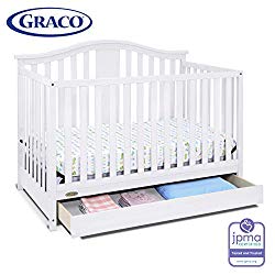 Graco Solano 4-in-1 Convertible Crib with Drawer, White, Easily Converts to Toddler Bed Day Bed or Full Bed, Three Position Adjustable Height Mattress, Some Assembly Required (Mattress Not Included)