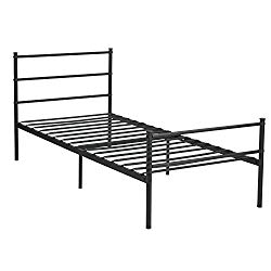 GreenForest Metal Bed Frame Twin Size, Two Headboards 6 Legs Mattress Foundation Black Platform Bed Frame Box Spring Replacement for Boys Kids Adult Bedroom