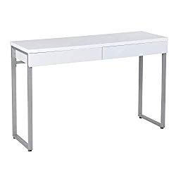 GreenForest Vanity Table 47” Gloss White Console Table Computer Makeup Desk with 2 Small Drawers and Solid Metal Legs for Living Room Entryway Hallways