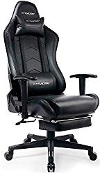GTRACING Gaming Chair with Footrest Big and Tall Office Executive Chair Heavy Duty Adjustable Recliner with Headrest Lumbar Support Cushion Computer Desk Chair Black