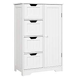 HOMFA Bathroom Floor Cabinet, Wooden Side Storage Organizer Cabinet with 4 Drawer and 1 Cupboard, Freestanding Unit for Better Homes and Gardens Office, Ivory White