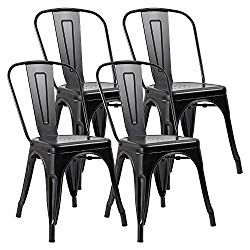JUMMICO Metal Dining Chair Stackable Indoor-Outdoor Industrial Vintage Chairs Bistro Kitchen Cafe Side Chairs with Back Set of 4 (Black)