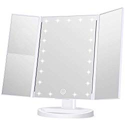 KOOLORBS Makeup 21 Led Vanity Mirror with Lights, 1x 2x 3x Magnification, Touch Screen Switch, 180 Degree Rotation, Dual Power Supply, Portable Trifold Makeup Mirror
