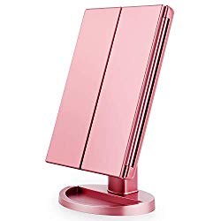 KOOLORBS Makeup Mirror with Lights, 21 LED Vanity Mirror with 1x 2x 3x Magnification, Touch Screen Switch, 180 Degree Rotation Rotation, Dual Power Supply, Portable Trifold Mirror