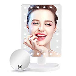 Makeup Mirror with Lights, Lighted Makeup Mirror with Detachable 10X Magnification, Touch Screen and Light Adjustable, 180° Rotation, Color Boxed, White