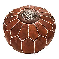 Marrakesh Gallery Moroccan Pouf – Genuine Goatskin leather – Bohemian Living Room Decor – Hassock & Ottoman Footstool – Round & Large Ottoman Pouf – Unstuffed – Includes Stuffing Instructions