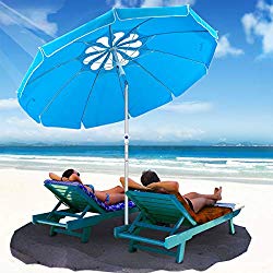 MOVTOTOP 6.5ft Beach Umbrella with Tilt Aluminum Pole and UPF 50+, Flower Vents Design and Portable Sun Shelter for Sand and Outdoor Activities