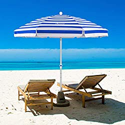 MOVTOTOP Beach Umbrella, 6.5ft Sand Anchor with Tilt Aluminum Pole, Portable UV 100+ Protection Beach Umbrella with Carry Bag for Outdoor Patio Blue/White