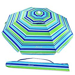 MOVTOTOP Beach Umbrella, 6.5ft Sand Anchor with Tilt Aluminum Pole, Portable UV 50+ Protection Beach Umbrella with Carry Bag for Outdoor Patio, Blue/Green