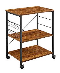 Mr IRONSTONE Kitchen Microwave Cart 3-Tier Kitchen Utility Cart Vintage Rolling Bakers Rack with 10 Hooks for Living Room Decoration