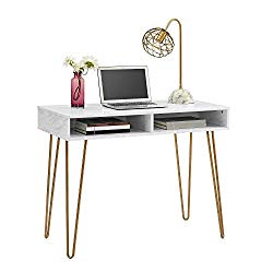 Novogratz Athena Computer Desk with Storage, White Marble