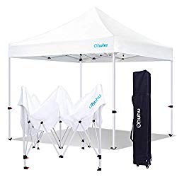 Ohuhu EZ Pop-Up Canopy Tent, Reinforced Frame 10 x 10 FT Instant Shelter Commercial Canopies with 4 Adjustable Heights & Portable Roller Carrying Bag, White