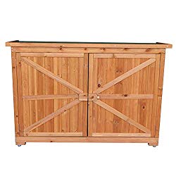 Pengky Outdoor Wooden Storage Sheds Fir Wood Lockers with Workstation (38″, Orange Red)