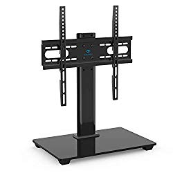 PERLESMITH Universal TV Stand – Table Top TV Stand for 37-55 inch LCD LED TVs – Height Adjustable TV Base Stand with Tempered Glass Base & Wire Management, VESA 400x400mm