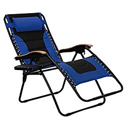 PHI VILLA Oversize XL Padded Zero Gravity Lounge Chair Wider Armrest Adjustable Recliner with Cup Holder, Support 350 LBS, Blue