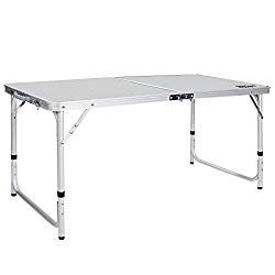 REDCAMP Aluminum Folding Table 4 Foot, Portable and Adjustable White