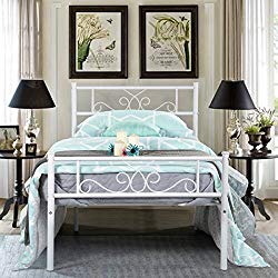 SimLife Platform Kids Boys Adult No Box Spring Needed Princess White Twin Size Bed Frame with Headboard and Footboard Mattress Foundation