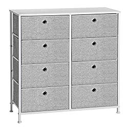 SONGMICS 4-Tier, Storage Dresser with 8 Easy Pull Fabric Drawers and Wooden Tabletop for Closets, Nursery, Dorm Room, Light Grey and White ULTS24W