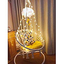 Sonyabecca LED Hanging Chair Light Up Macrame Hammock Chair with 39FT LED Light for Indoor/Outdoor Home Patio Deck Yard Garden Reading Leisure Lounging Large Size(65x85cm)(Not Included Stand)