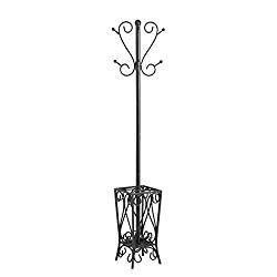 Southern Enterprises Metal Scrolled Coat Rack and Umbrella Stand 69″Tall in Black Finish