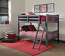 Storkcraft Caribou Solid Hardwood Twin Bunk Bed, Gray Twin Bunk Beds for Kids with Ladder and Safety Rail