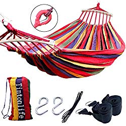 Tintonlife Brazilian Double Hammock Two Person Extra Large Canvas Cotton Hammock for Patio Porch Garden Backyard Lounging Outdoor and Indoor Rainbow Stripe 2 Person Hammock