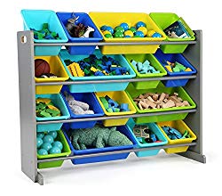 Tot Tutors Elements Collection Wood Toy Storage Organizer, X-Large, Grey/Blue/Green/Yellow