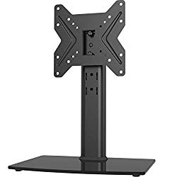 Universal Swivel TV Stand/Base Table Top TV Stand for 19 to 39 inch TVs with 90 Degree Swivel, 4 Level Height Adjustable, Heavy Duty Tempered Glass Base, Holds up to 99lbs, HT02B-001