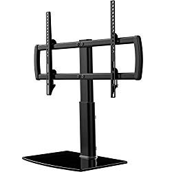 Universal TV Stand/Base Tabletop TV Stand with Wall Mount for 32 to 65 inch 4 Level Height Adjustable, Heavy Duty Tempered Glass Base, Holds up to 99lbs Screens, HT03B-002