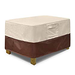 Vailge Rectangle Patio Ottoman Cover, Waterproof Outdoor Ottoman Cover with Padded Handles, Patio Side Table Cover, Heavy Duty Patio Furniture Covers (Small,Beige & Brown)
