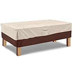 Vailge Rectangular Coffee Table Cover – Outdoor Lawn Patio Furniture Covers with Padded Handles and Durable Hem Cord – Heavy Duty and Waterproof,Fits Large Rectangular Coffee Table (Beige & Brown)