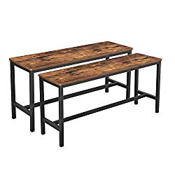 VASAGLE ALINRU Table Benches, Pair of 2, Industrial Style Indoor Benches, 42.5 x 12.8 x 19.7 Inches, Durable Metal Frame, for Kitchen, Dining Room, Living Room, Rustic Brown UKTB33X